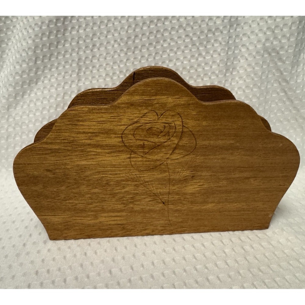 Vintage Wood Scalloped Napkin Holder Farmhouse Cottagecore Grannycore Rustic